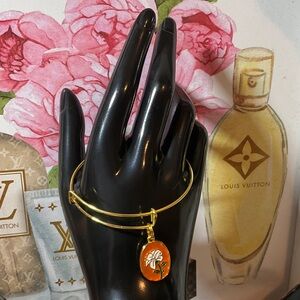 Gold Bracelet with Orange Floral Charm Handmade